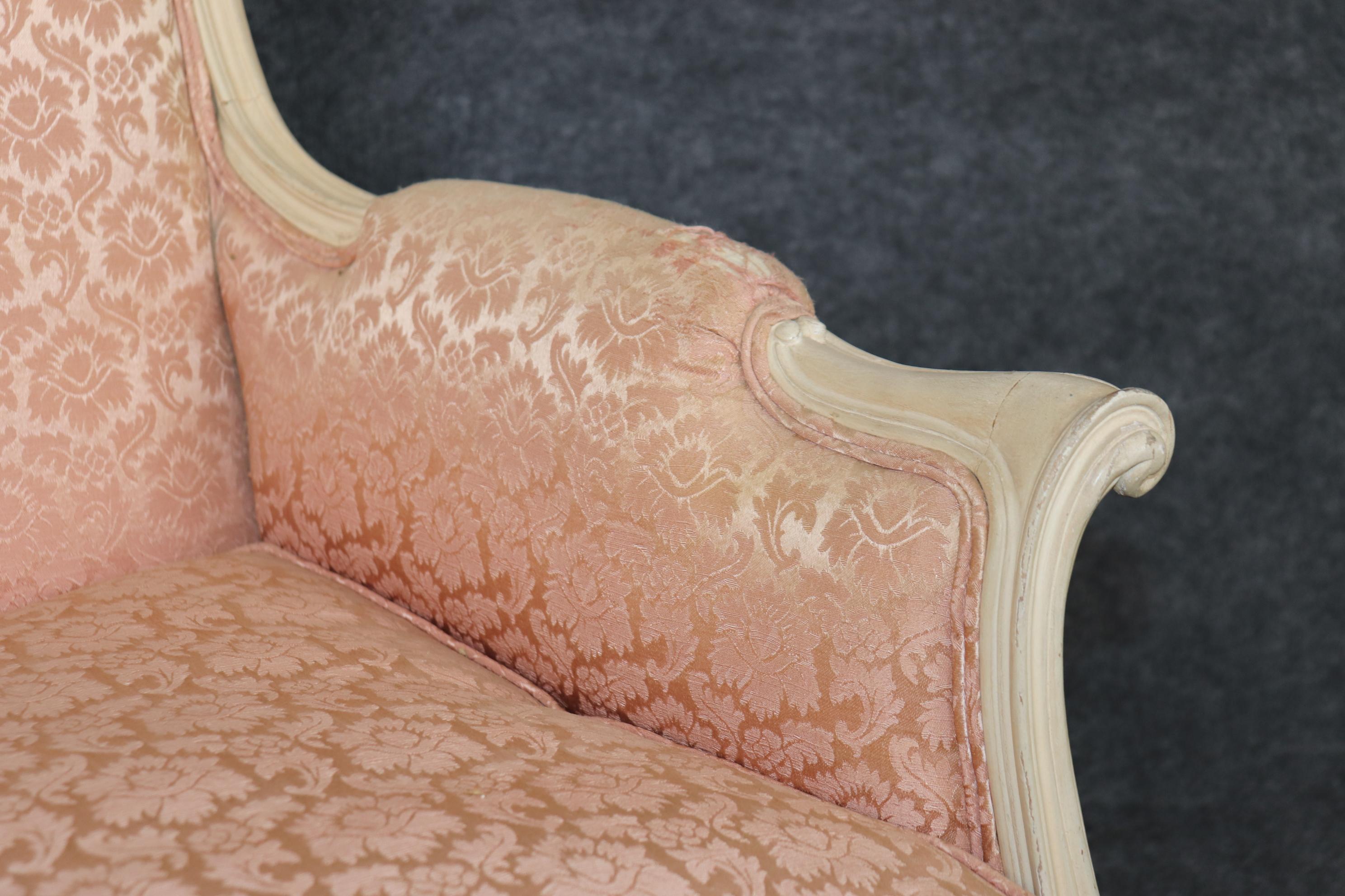 Pair of Creme Painted Rose Blush Hued French Louis XV Bergere Chairs 5