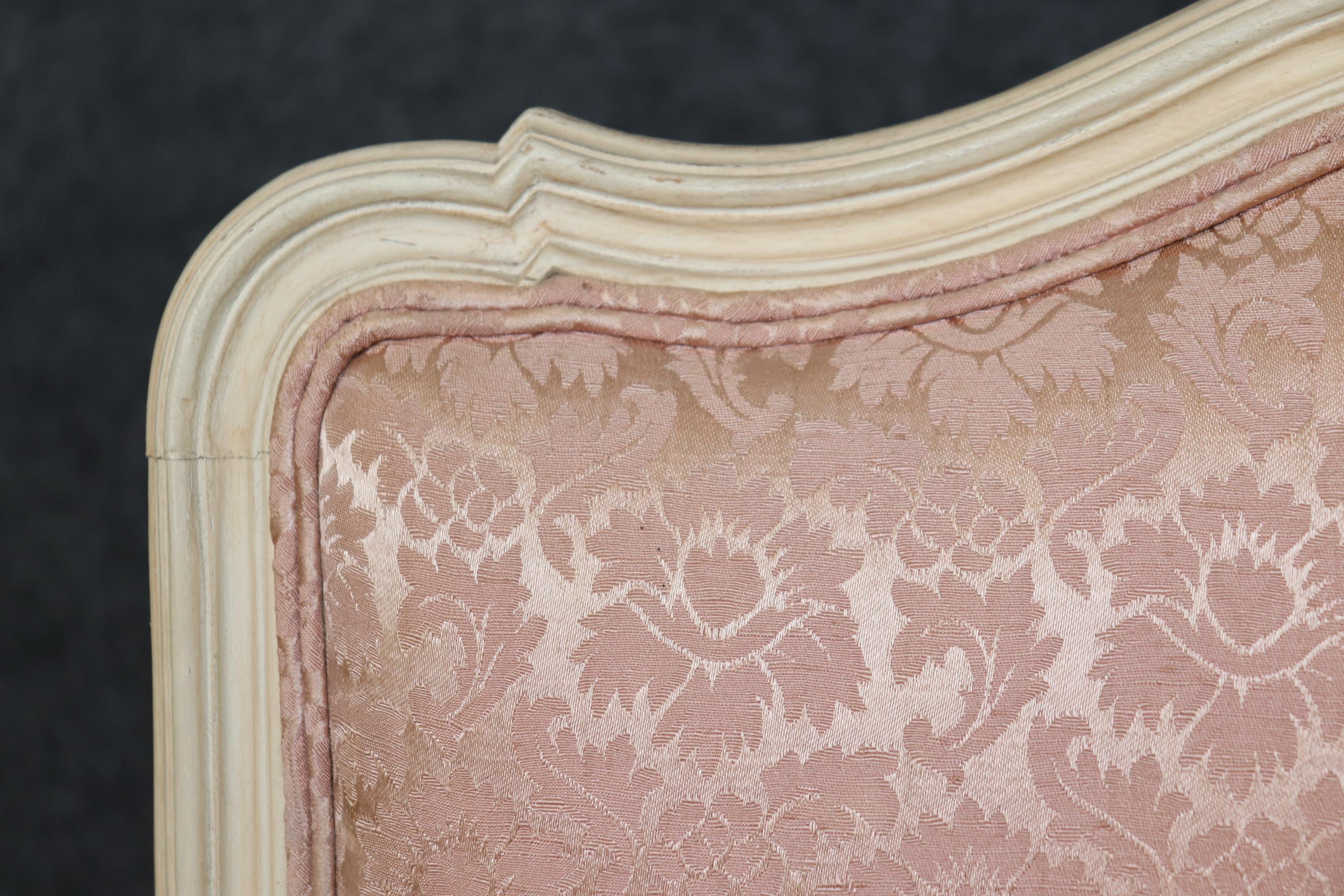 Pair of Creme Painted Rose Blush Hued French Louis XV Bergere Chairs 7