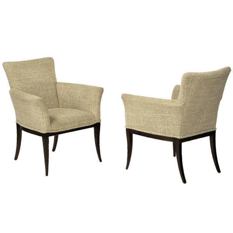 Pair of Crepe Wool Clad Saber Leg Lounge Chairs after Tommi Parzinger 2