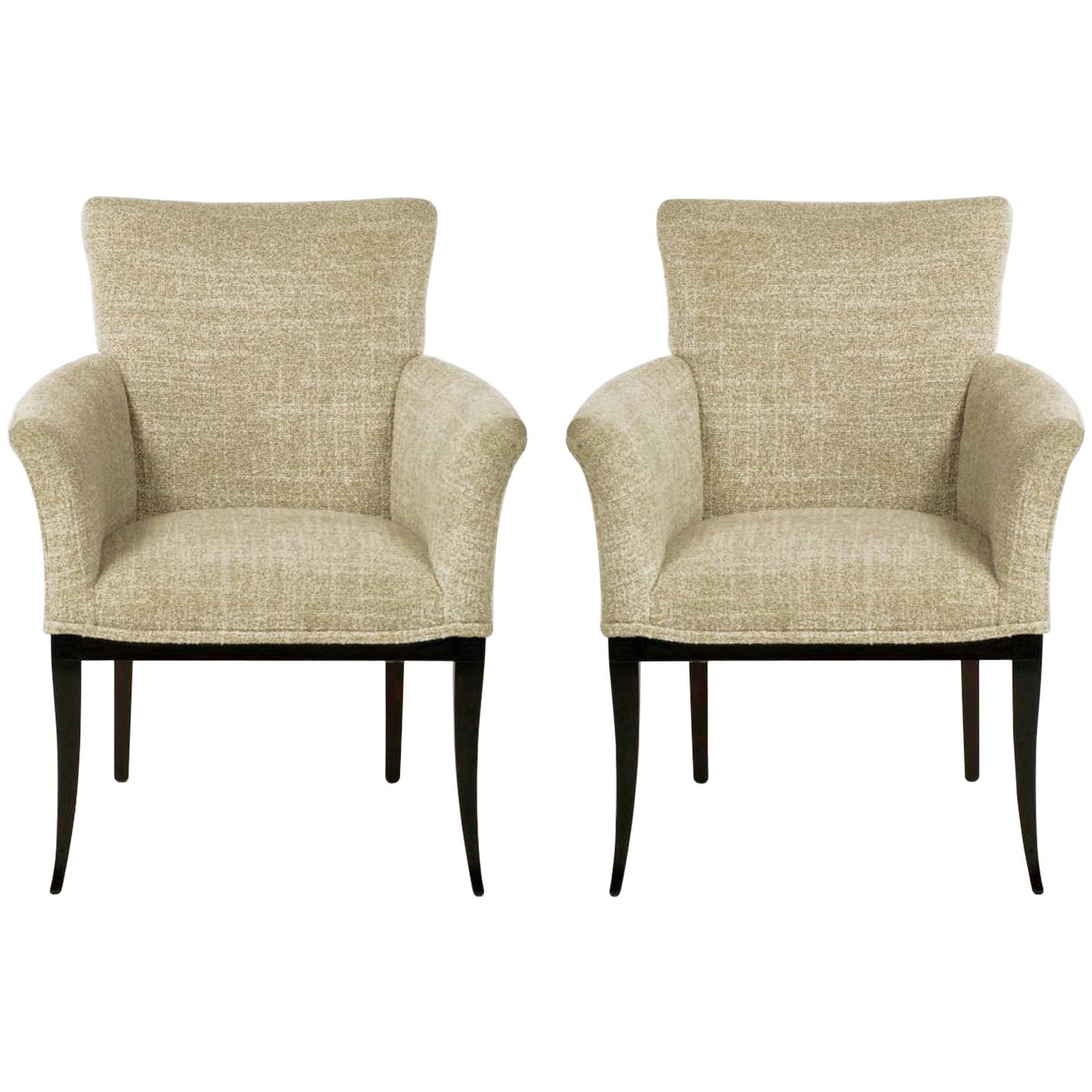 Pair of Crepe Wool Clad Saber Leg Lounge Chairs after Tommi Parzinger