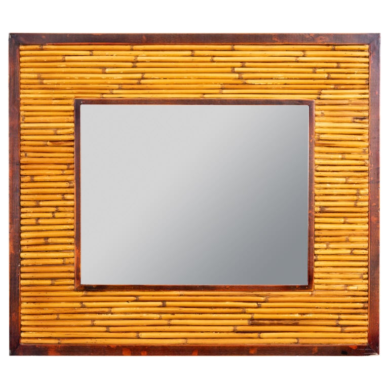 Pair of Mid-Century Bamboo Pencil Reed Mirrors For Sale at 1stDibs