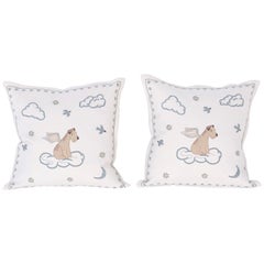 Pair of Crewelwork Angel Dog Pillows