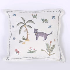 Pair of Crewelwork Cat Pillows, Priced Individually