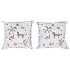 Pair of Crewelwork Cat Pillows, Priced Individually