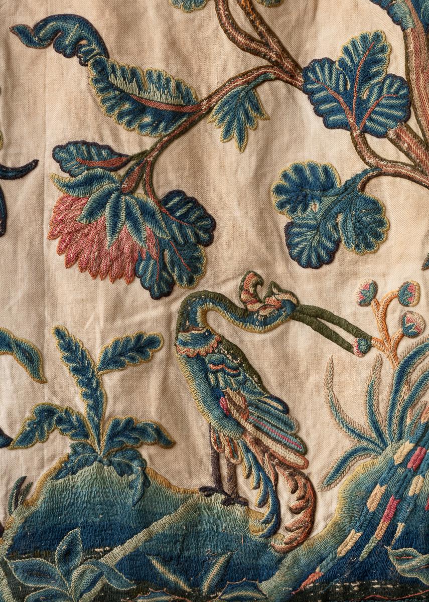 18th Century and Earlier Pair of Crewelwork Hangings; English, c.1720
