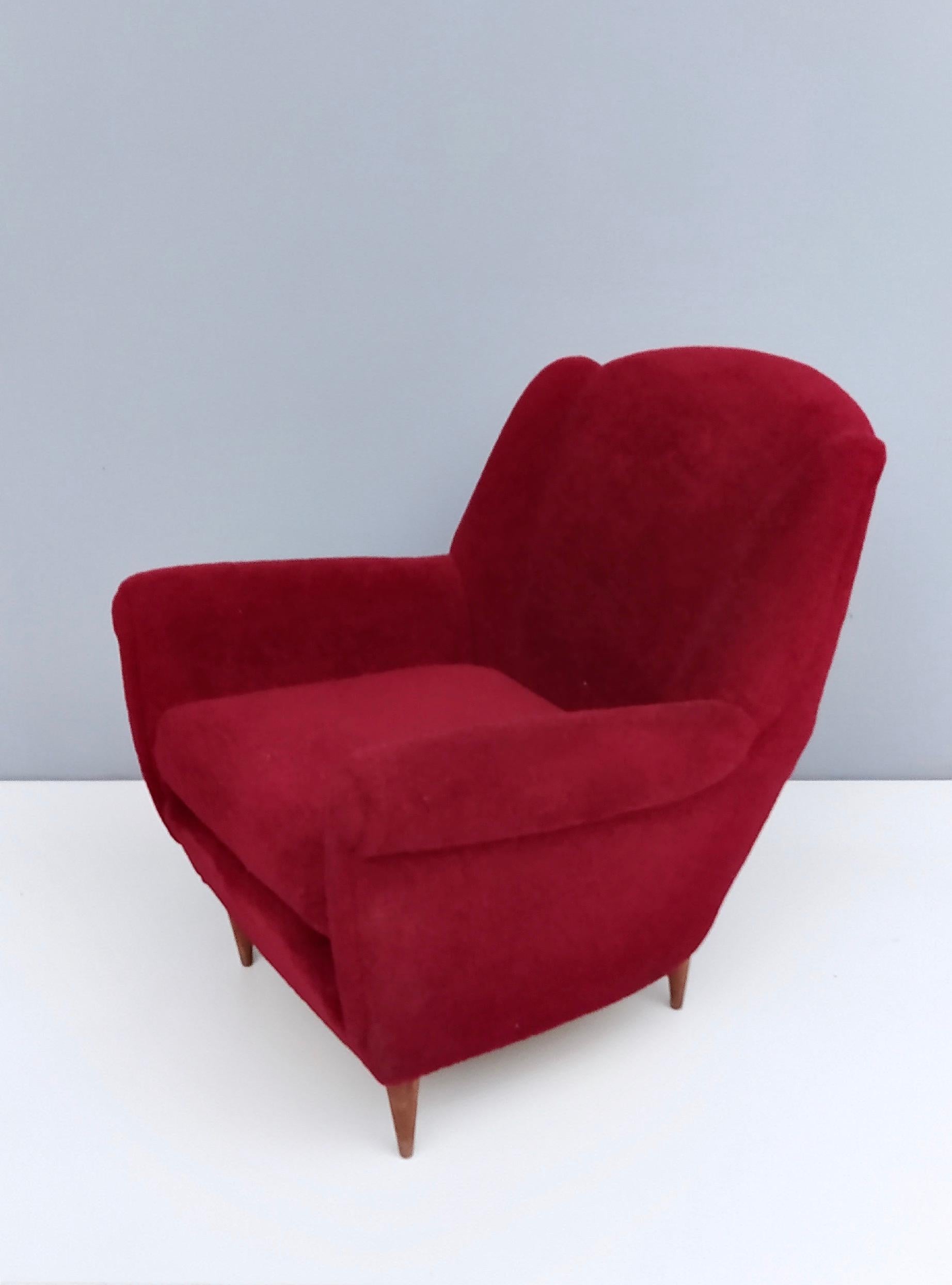 Fabric Pair of Crimson Upholstered Armchairs by Gigi Radice for Minotti, Italy, 1950s