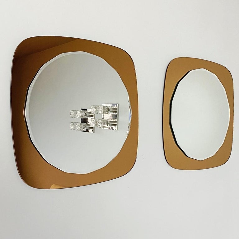 Cristal Art Midcentury Rose Gold Faceted Wall Mirrors, 1970s, Italy For