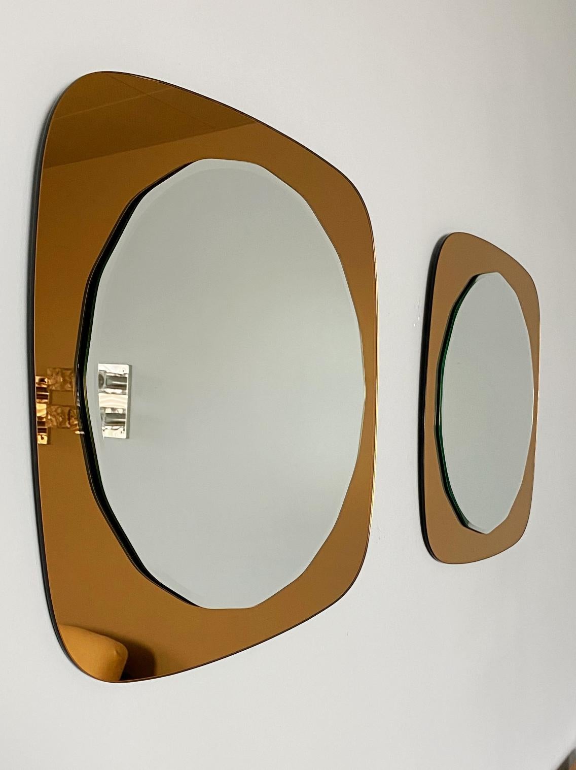 Mid-Century Modern Miroirs muraux à facettes en or rose de style Cristal Art du milieu du siècle, 1970, Italie en vente