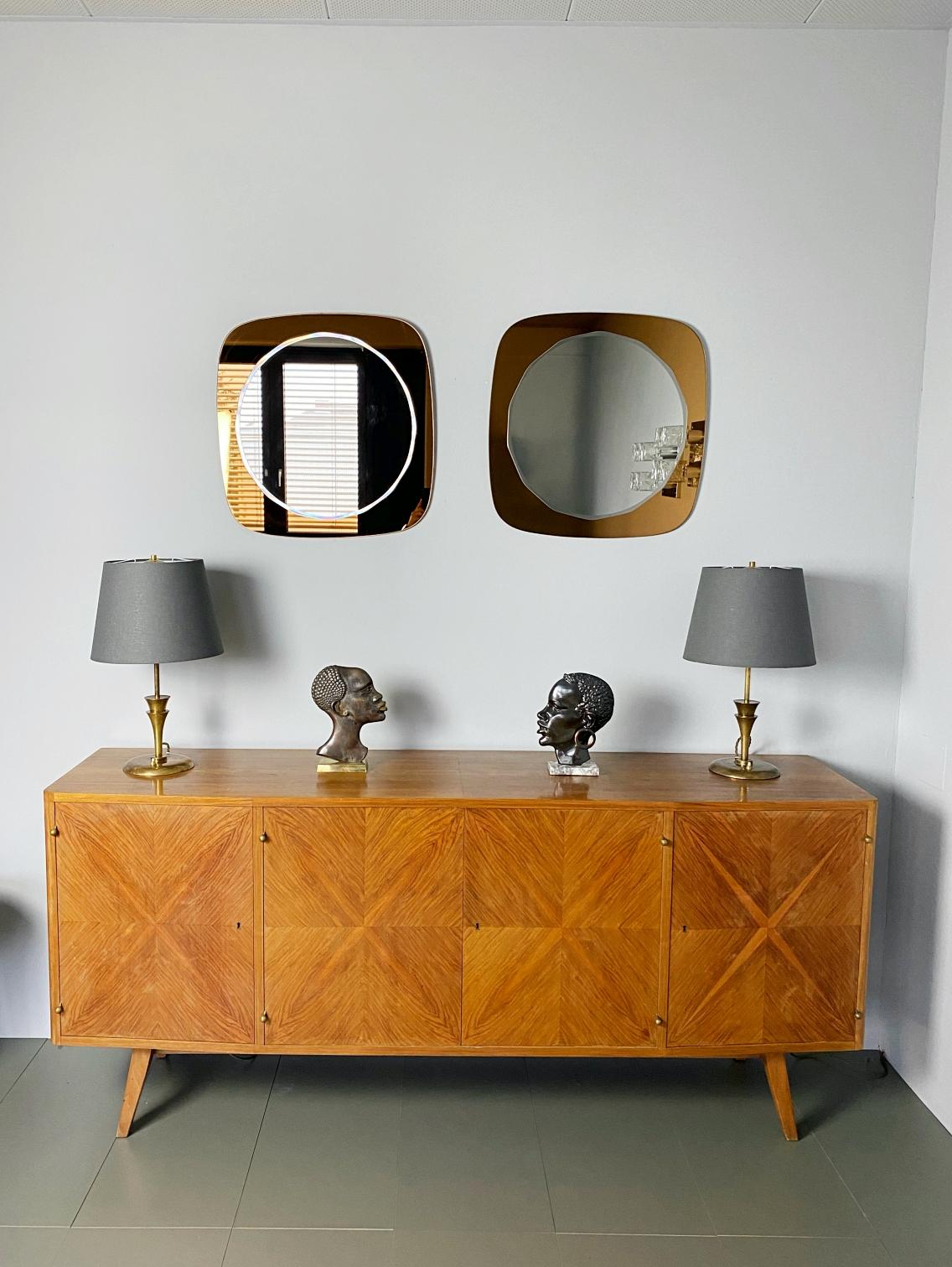 Mid-Century Modern Cristal Art Midcentury Rose Gold Faceted Wall Mirrors, 1970s, Italy For Sale