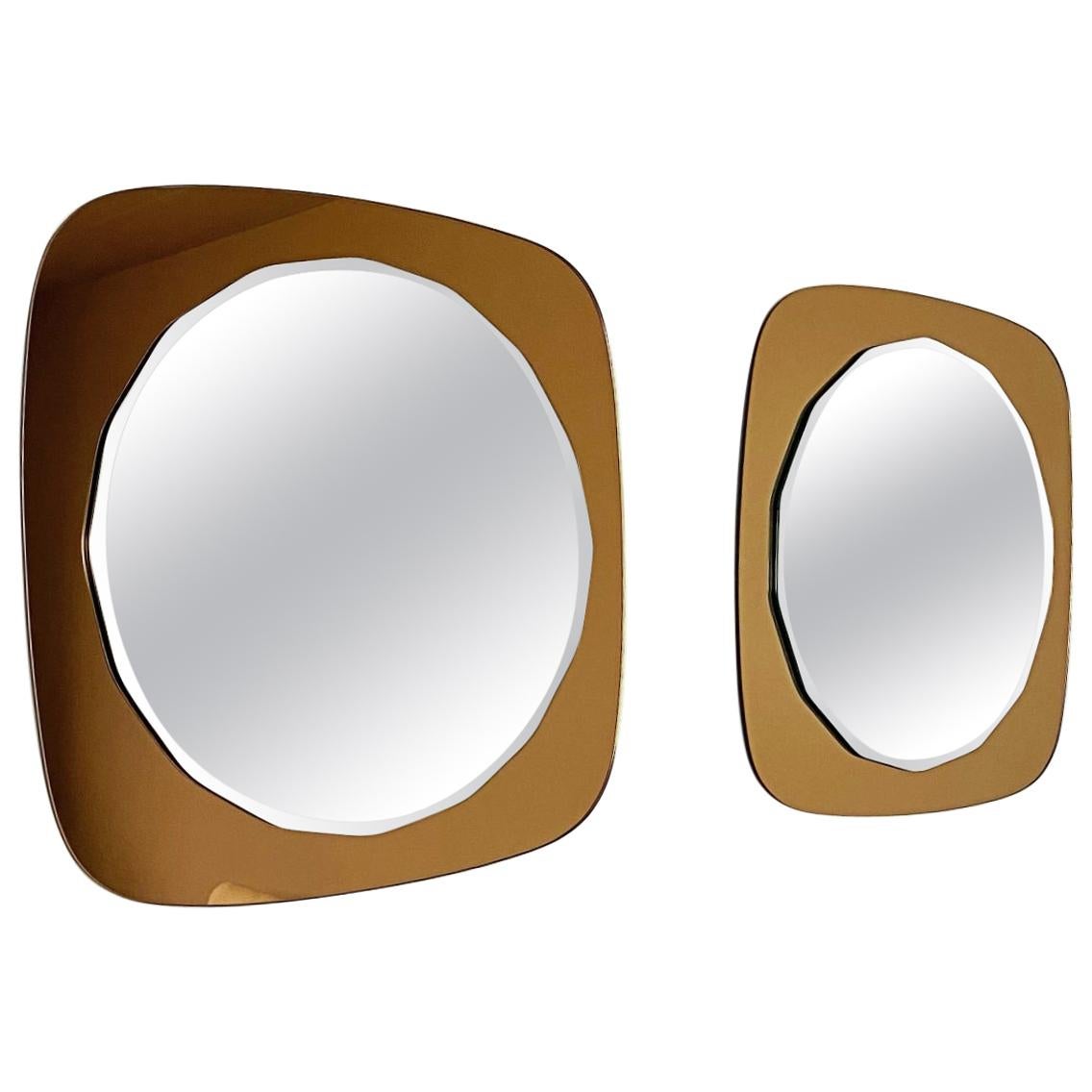 Cristal Art Midcentury Rose Gold Faceted Wall Mirrors, 1970s, Italy