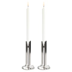 Pair of Crocera Stainless Steel Candle Holder Design Enrico Girotti for Lapiega