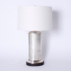 Pair of Crocodile Embossed Silver Table Lamps