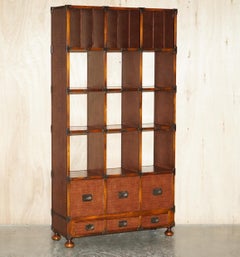 Pair of Crocodile Leather Open Library Bookcases with Drawers & Record Slots