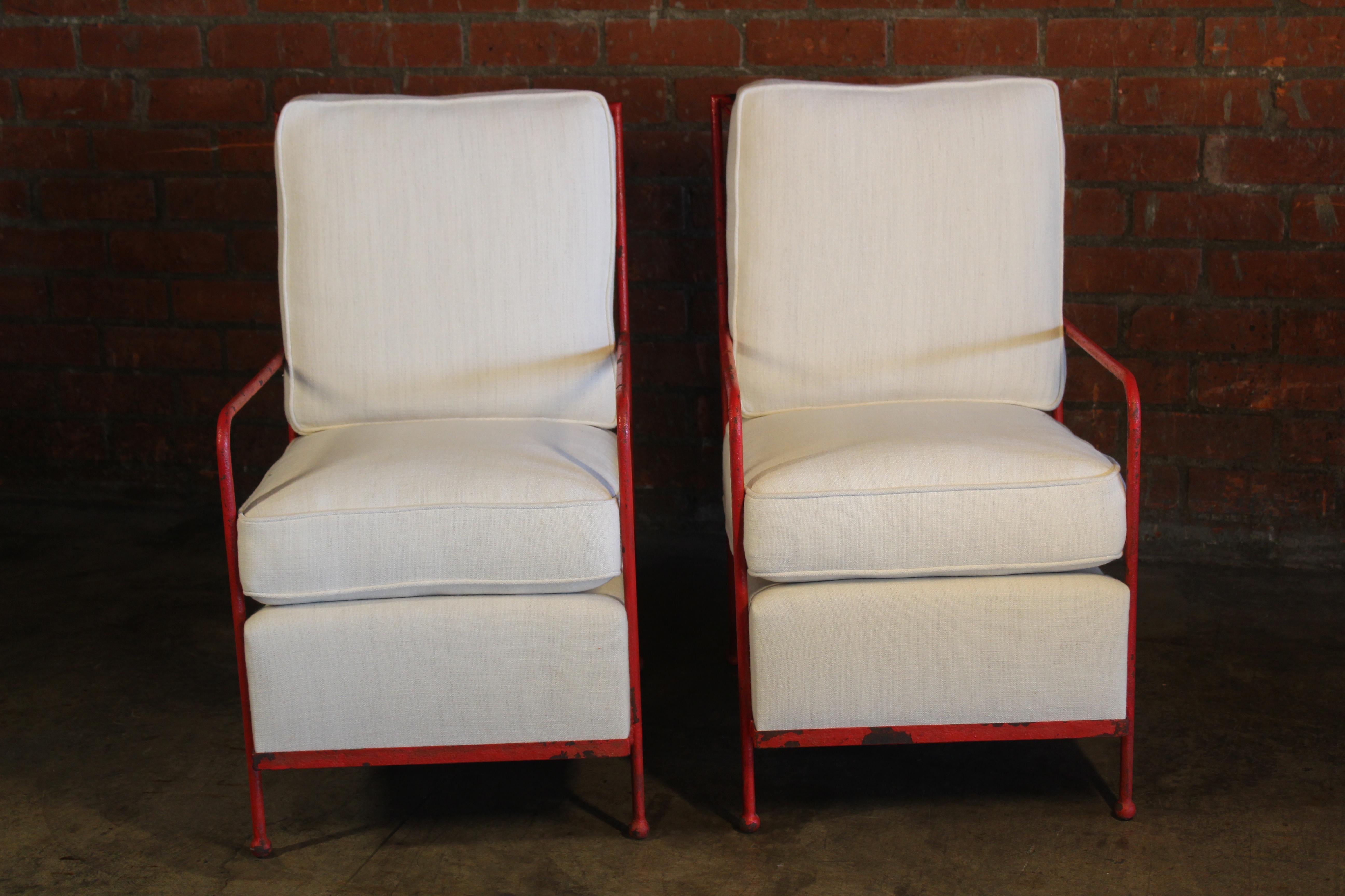 Linen Pair of Croisillon Armchairs Attributed to Jean Royère, France, 1950s