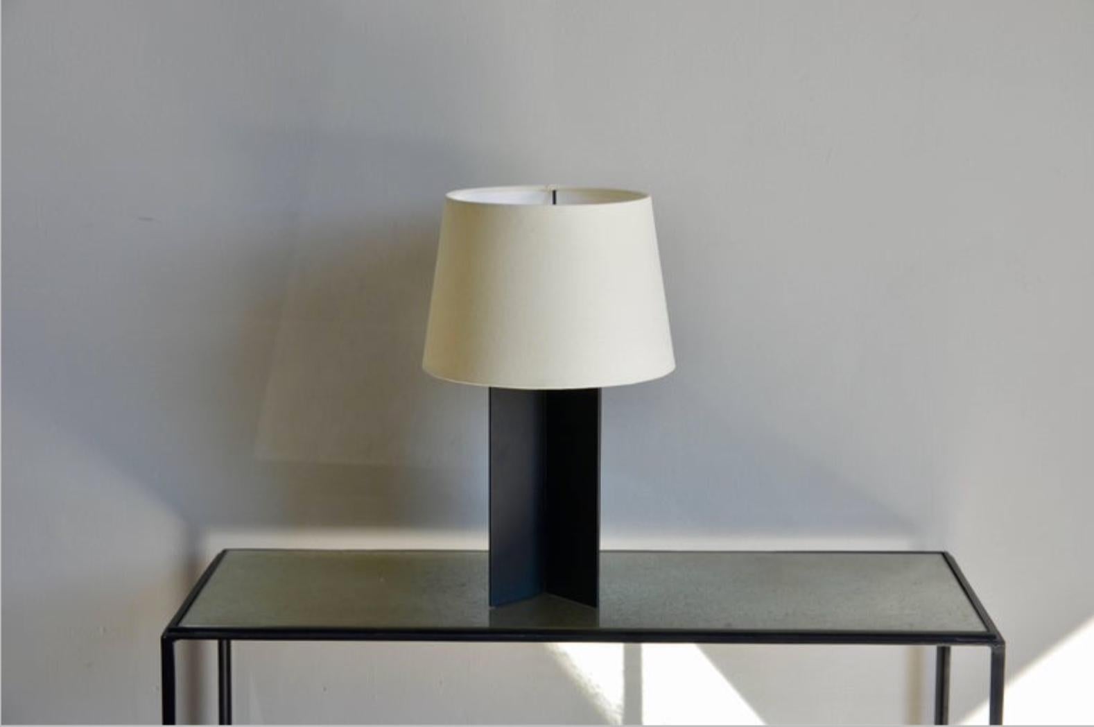 Mid-20th Century Pair of 'Croisillon' Matte Black Steel and Parchment Lamps by Design Frères For Sale