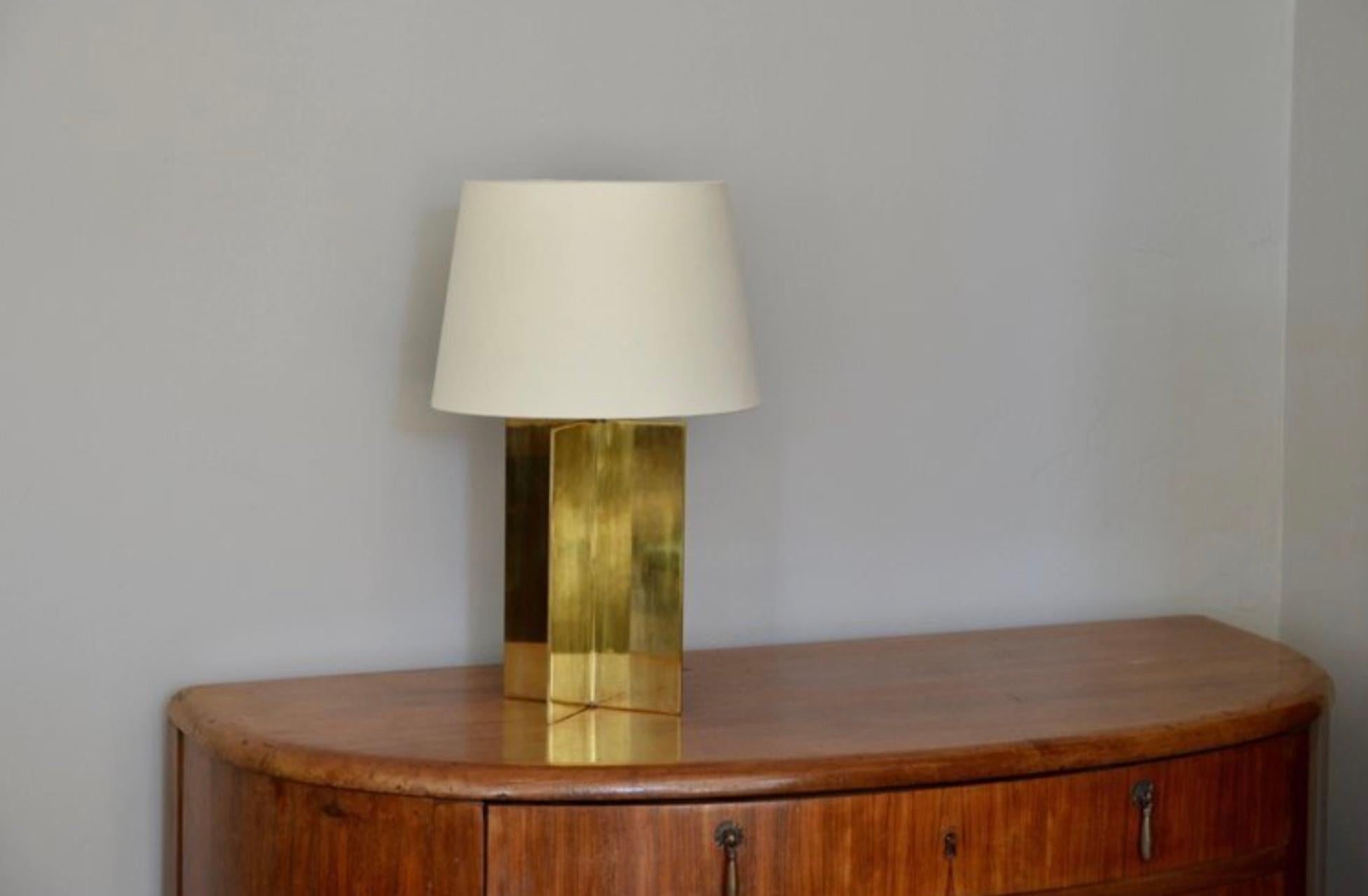 American Pair of 'Croisillon' Solid Brass and Parchment Lamps by Design Frères For Sale