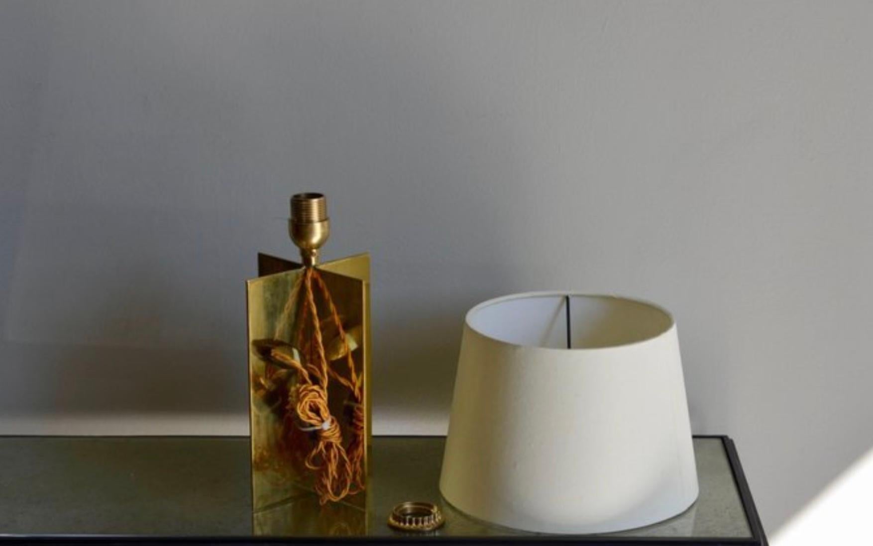 Pair of 'Croisillon' Solid Brass and Parchment Lamps by Design Frères In New Condition For Sale In Los Angeles, CA