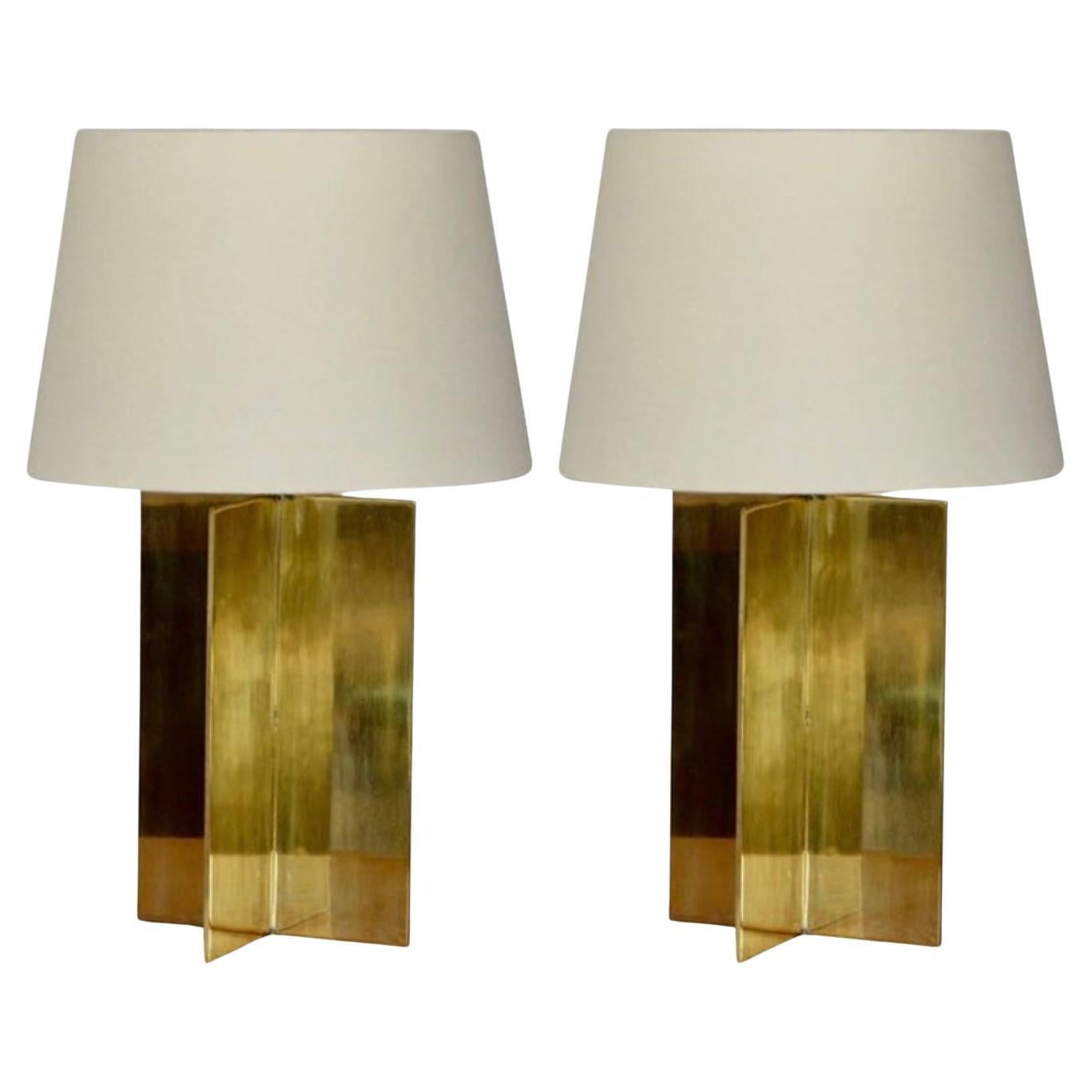 Pair of 'Croisillon' Solid Brass and Parchment Lamps by Design Frères For Sale