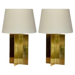 Pair of 'Croisillon' Solid Brass and Parchment Lamps