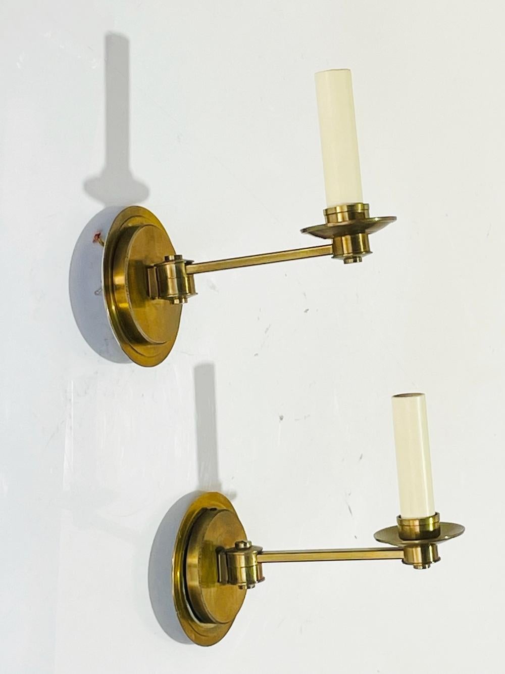 Contemporary Pair of Cromer Swing Arm Brass Sconces by Vaughan Designs