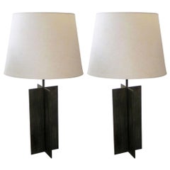 Pair of Cross Form Table Lamps in the Manner of Jacques Quinet