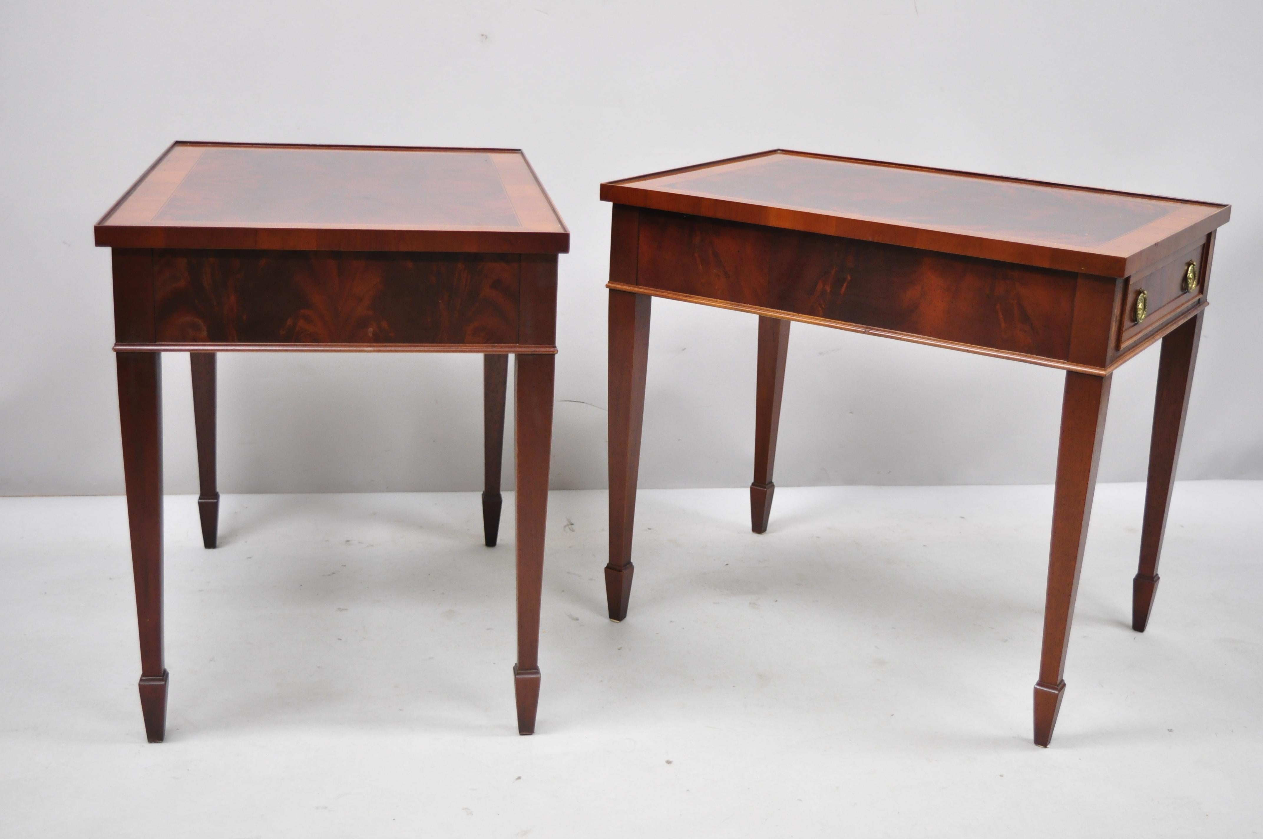 Pair of Crotch Flame Mahogany Sheraton Federal Style Hekman End Tables 2
