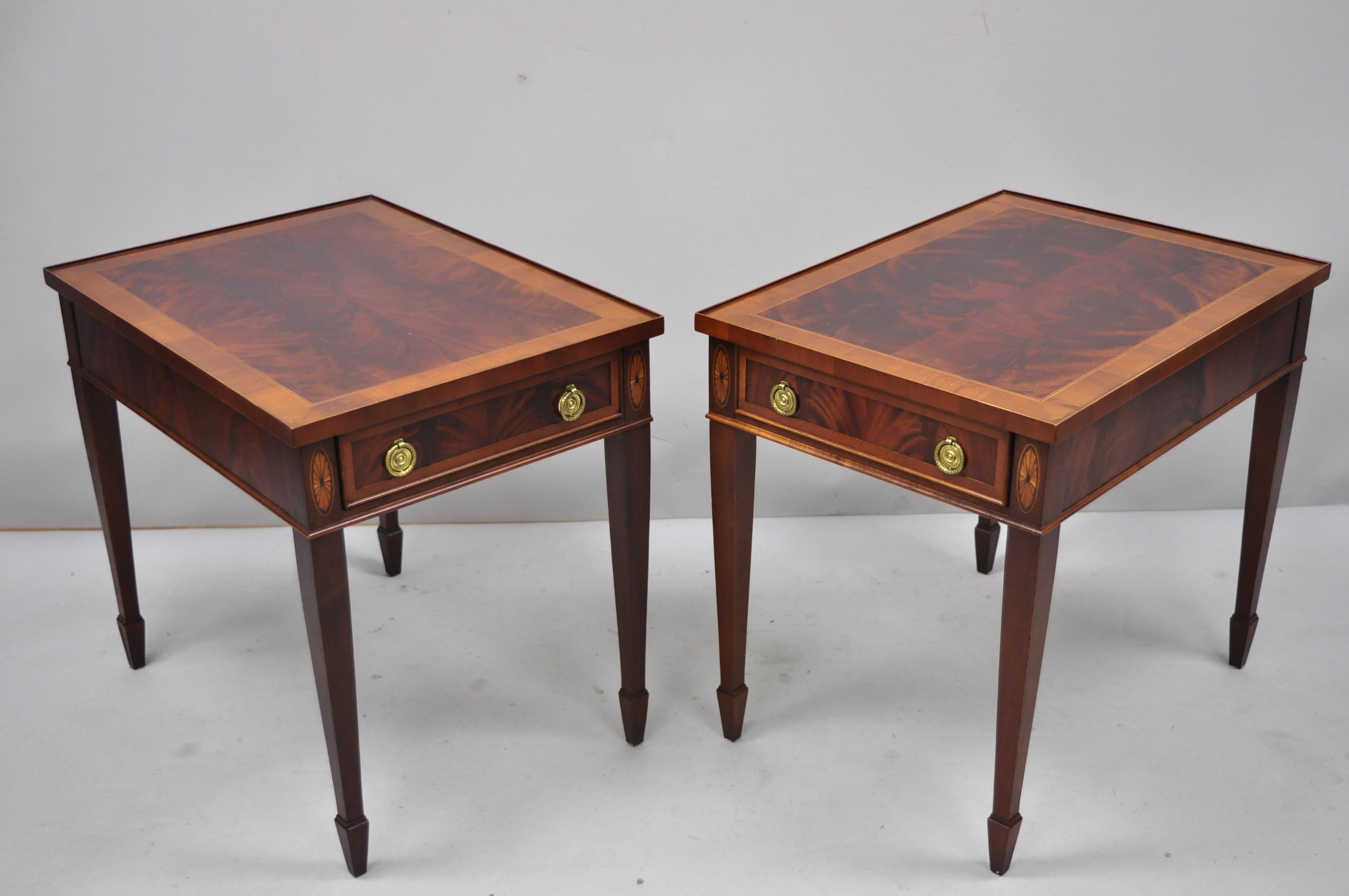Pair of Crotch Flame Mahogany Sheraton Federal Style Hekman End Tables 4