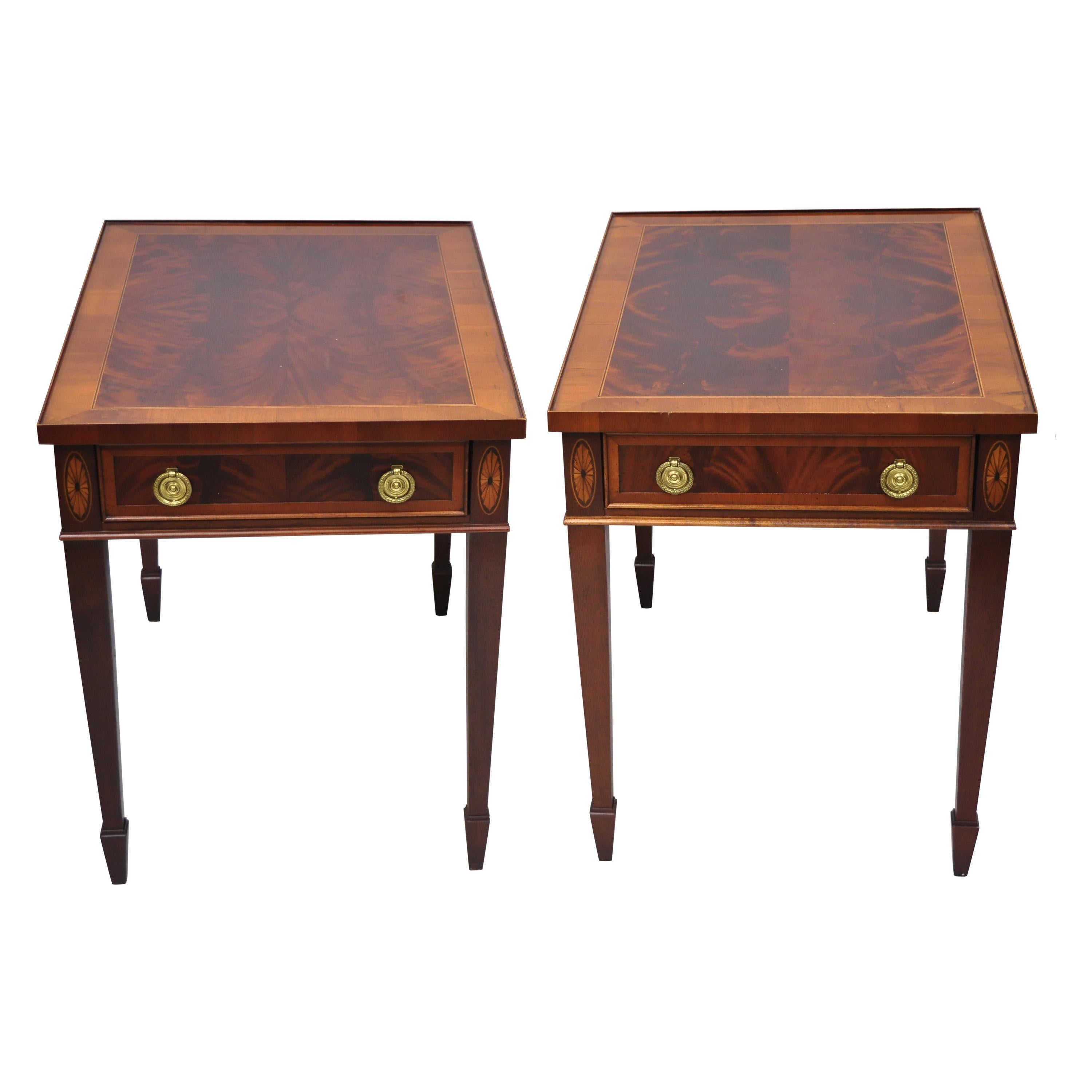 Pair of Crotch Flame Mahogany Sheraton Federal Style Hekman End Tables