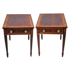 Vintage Pair of Crotch Flame Mahogany Sheraton Federal Style Hekman End Tables