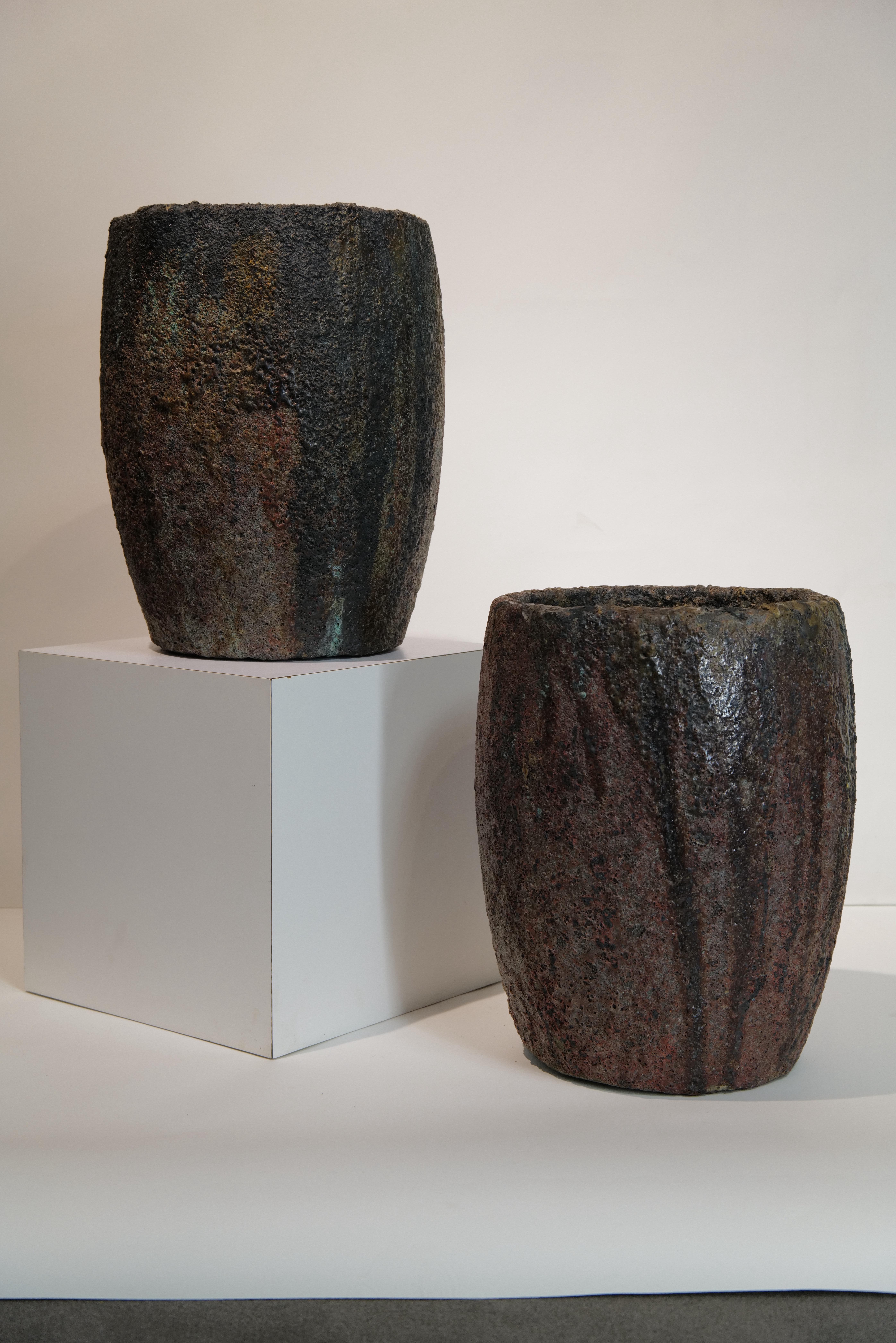Brutalist Pair of Crucible Planter Pots For Sale
