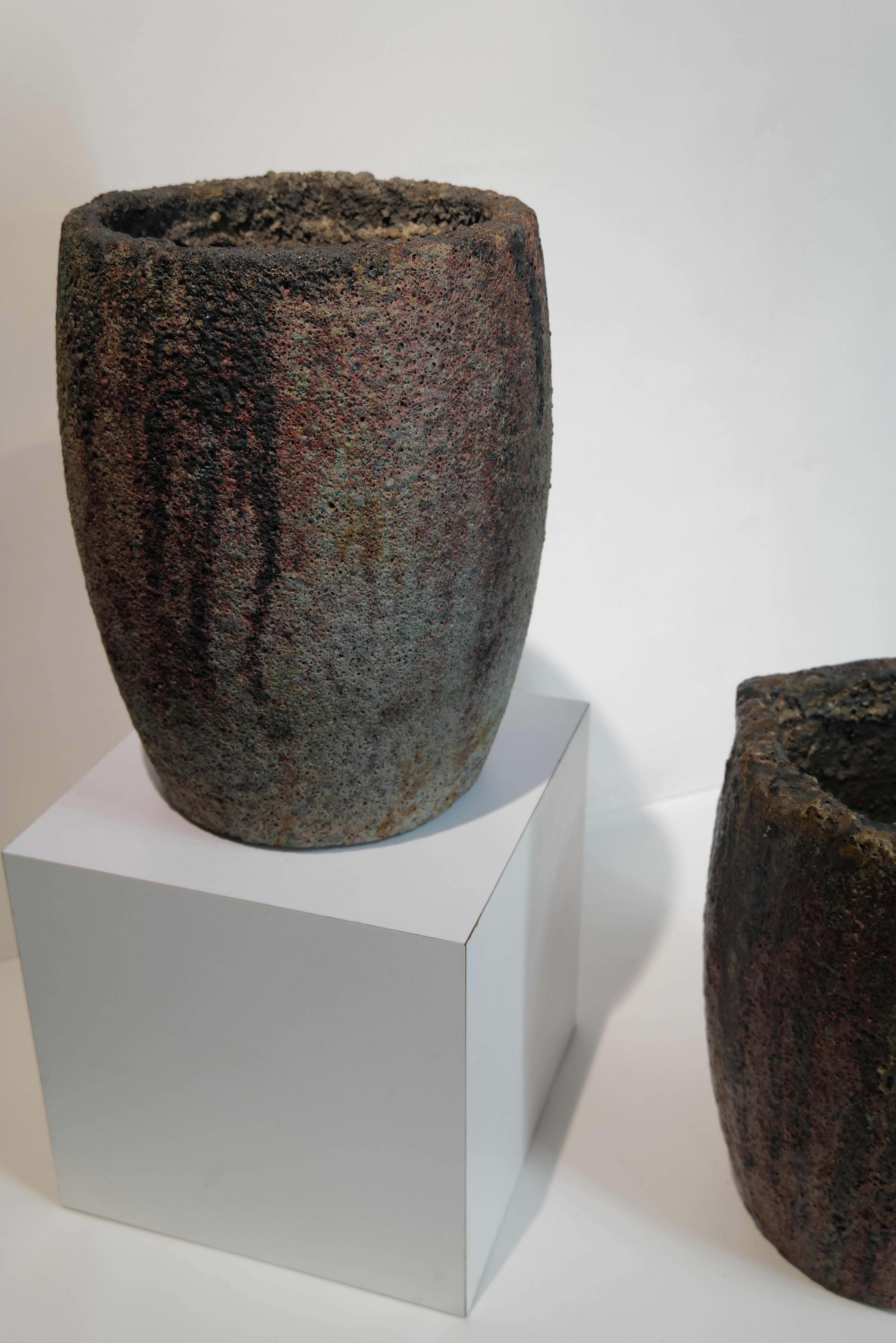 Ceramic Pair of Crucible Planter Pots For Sale