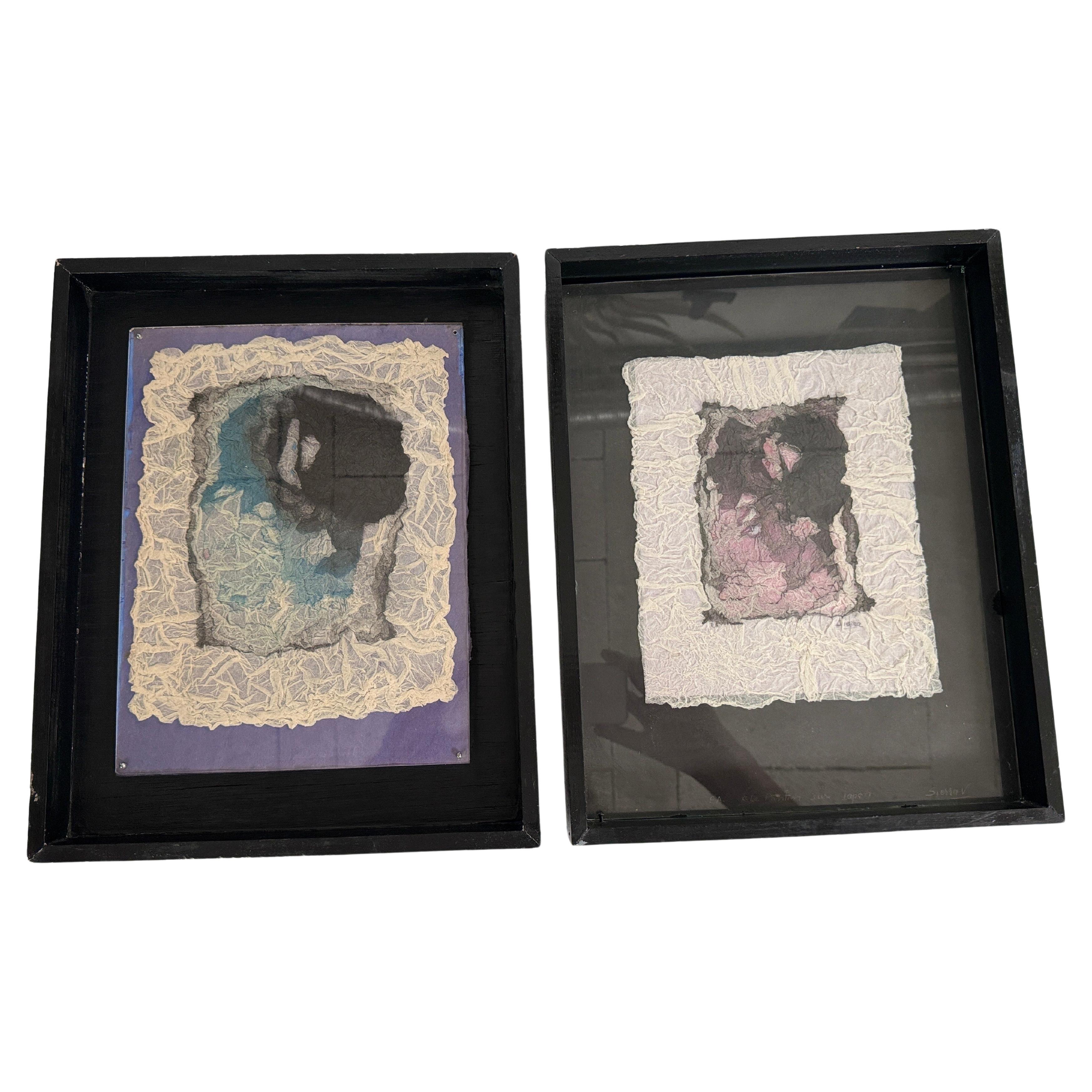 Pareja de papeles arrugados de Sierra V al estilo de Ladislas Kijno  Francia 1970 en venta