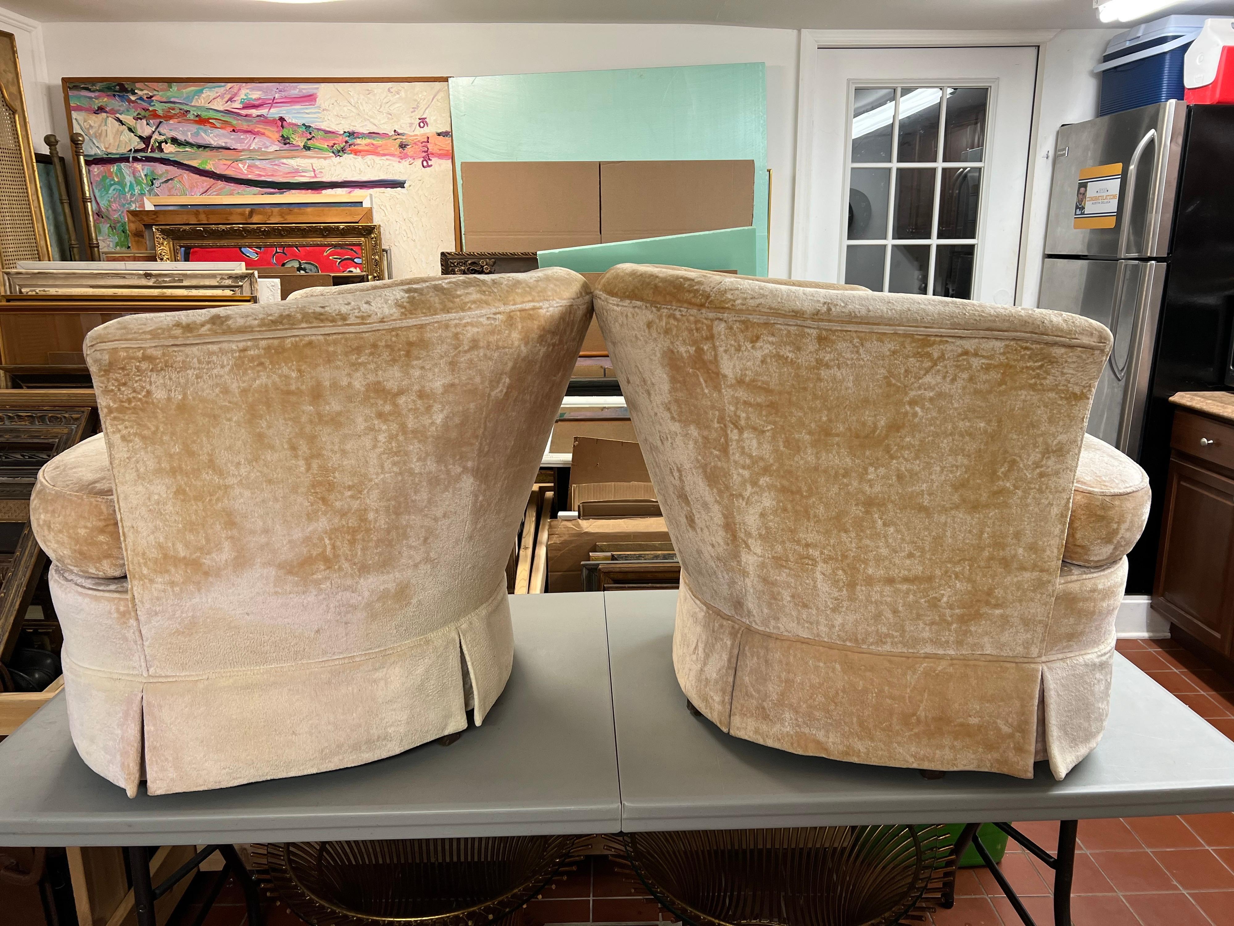 Pair of Crushed Velvet Swivel Chairs in Champagne Ivory  4