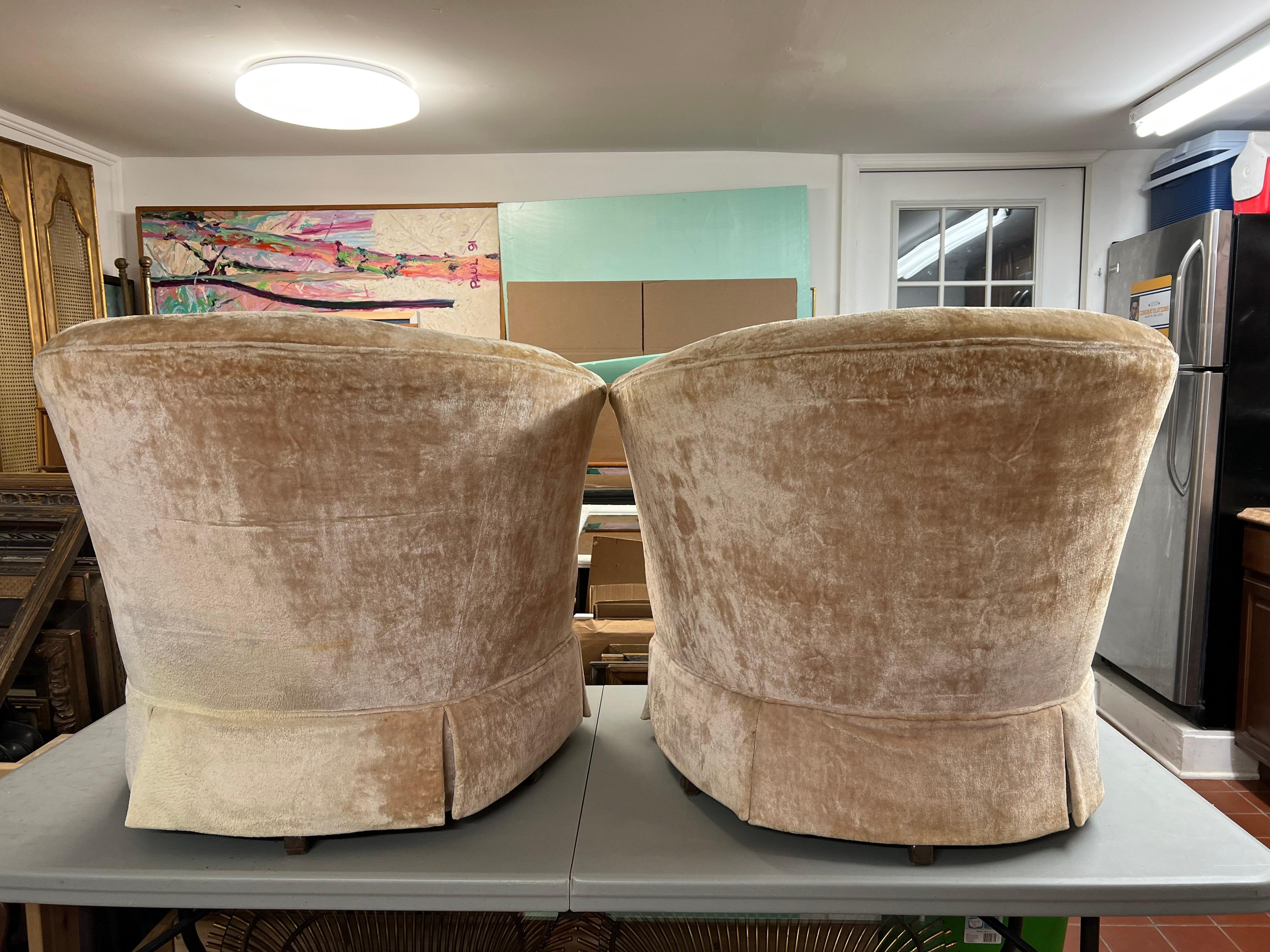 Pair of Crushed Velvet Swivel Chairs in Champagne Ivory  5