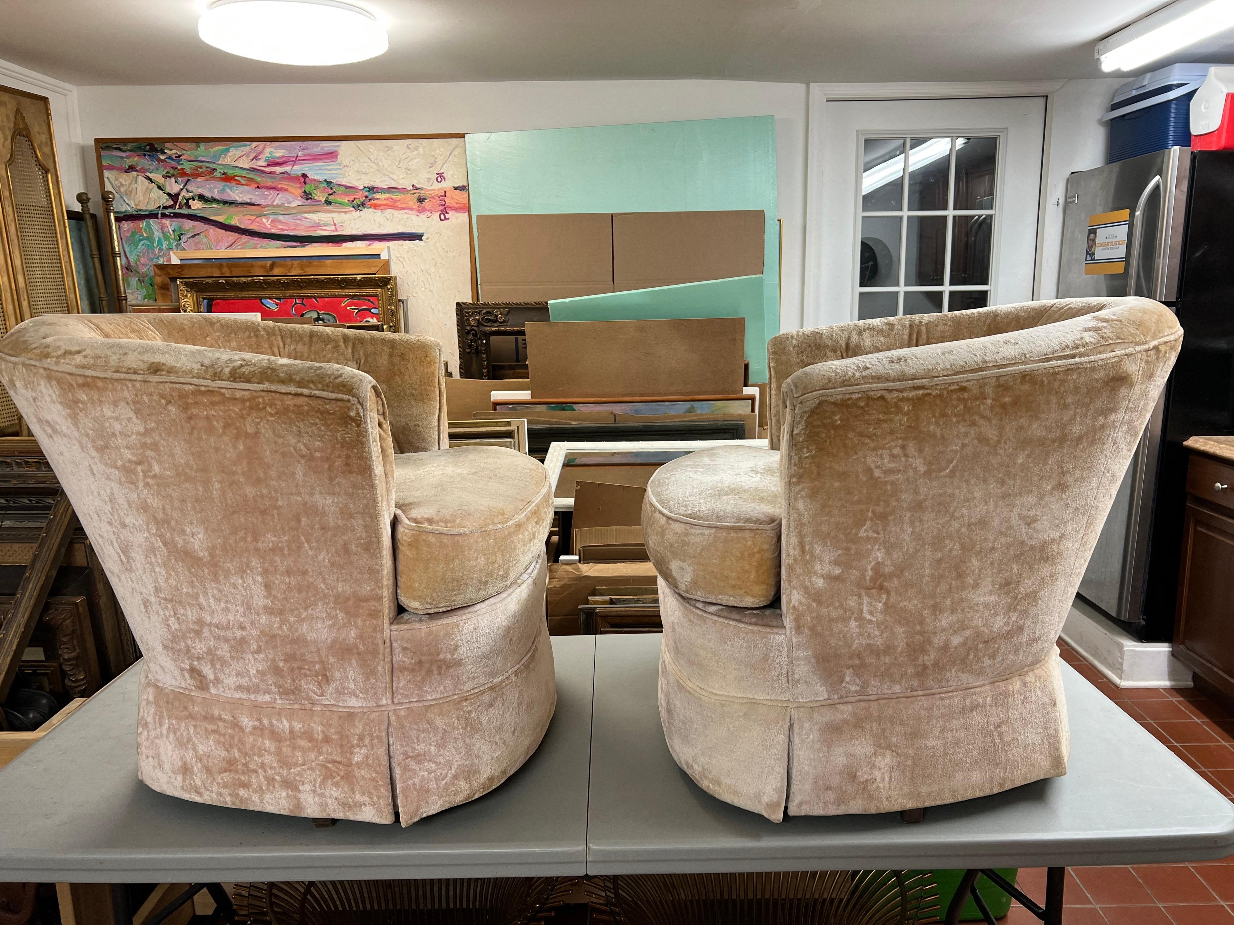 Pair of Crushed Velvet Swivel Chairs in Champagne Ivory  6