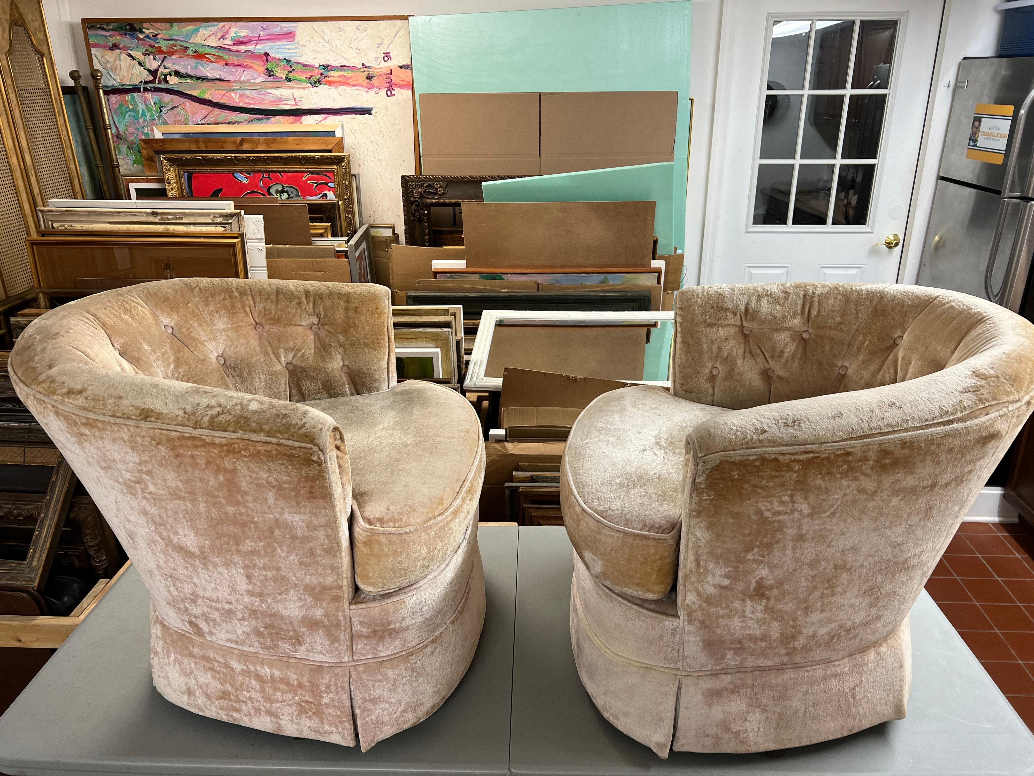 Pair of Crushed Velvet Swivel Chairs in Champagne Ivory  7