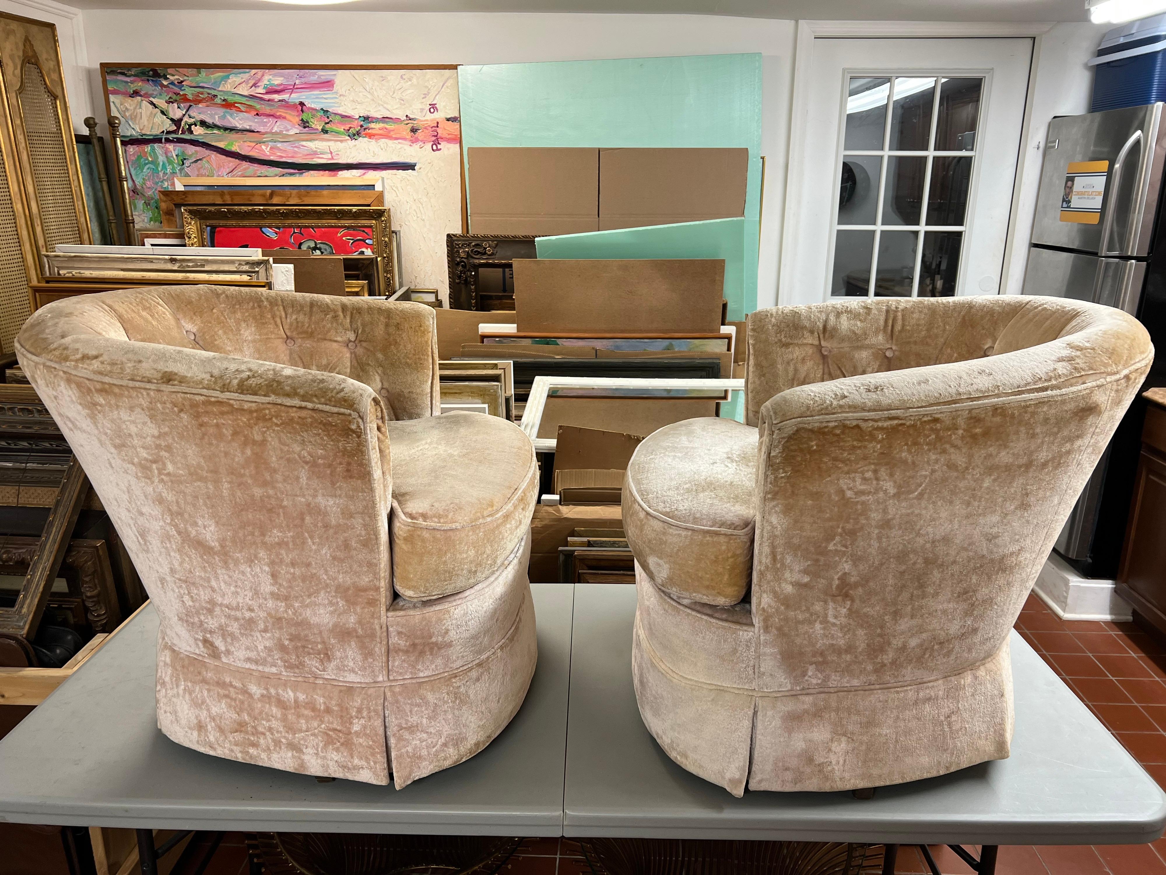Pair of Crushed Velvet Swivel Chairs in Champagne Ivory  8