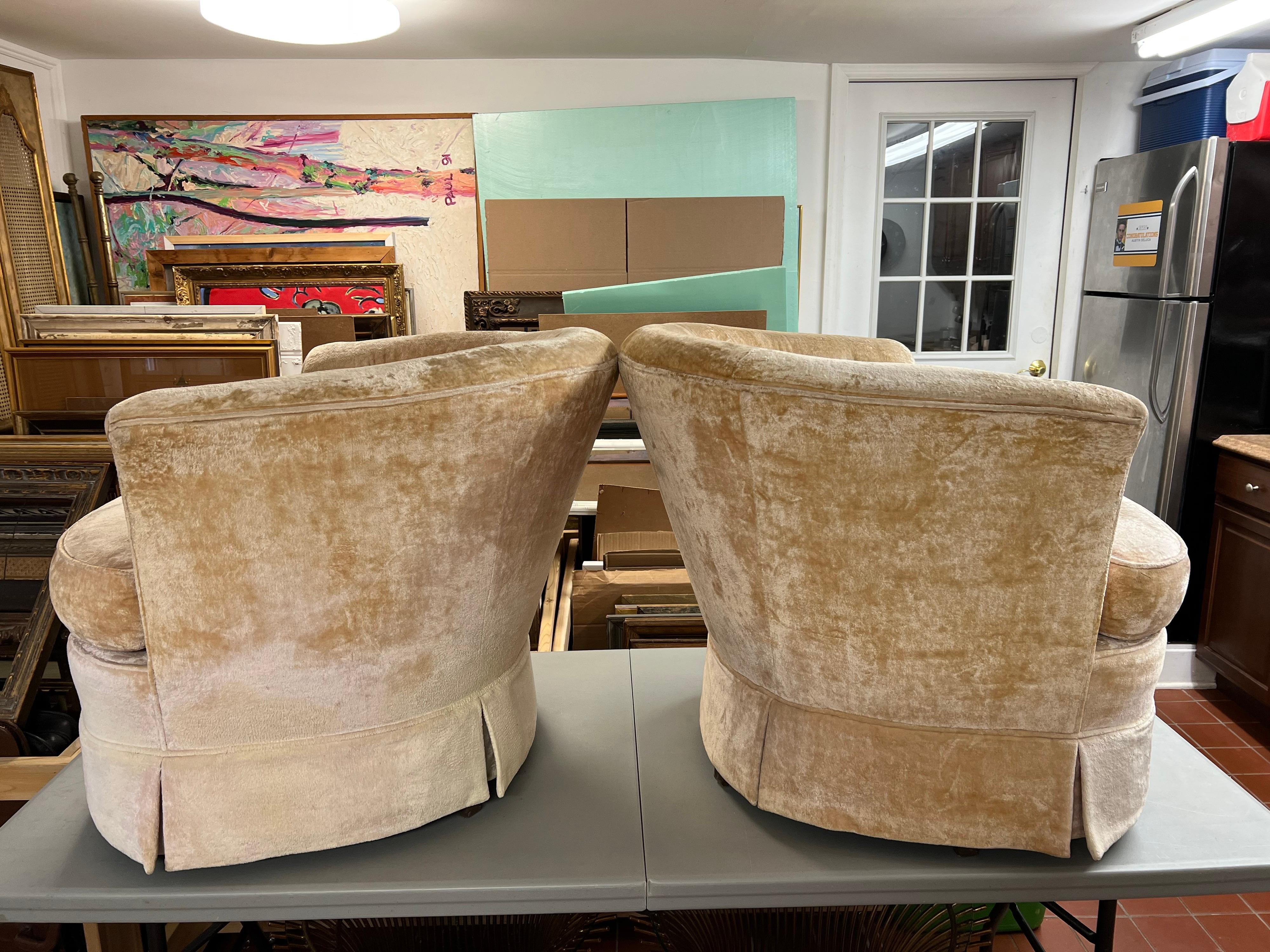 Pair of Crushed Velvet Swivel Chairs in Champagne Ivory  3