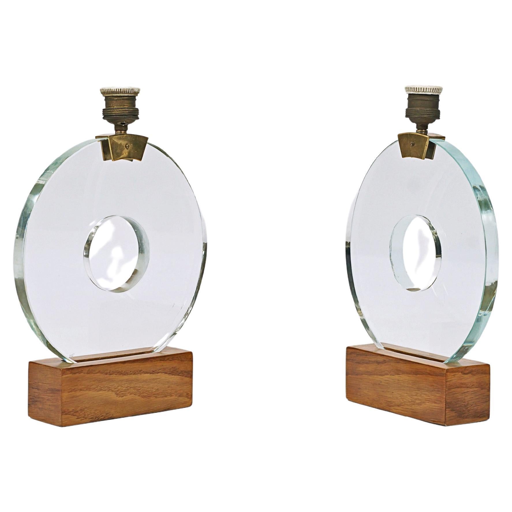 Pair of "Disk" table lamps attributed to Jean-Michel Frank