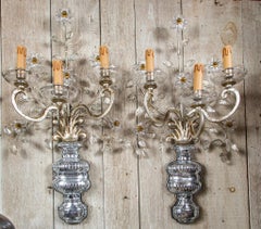 Pair of Crystal 3 Arm Wall Sconces