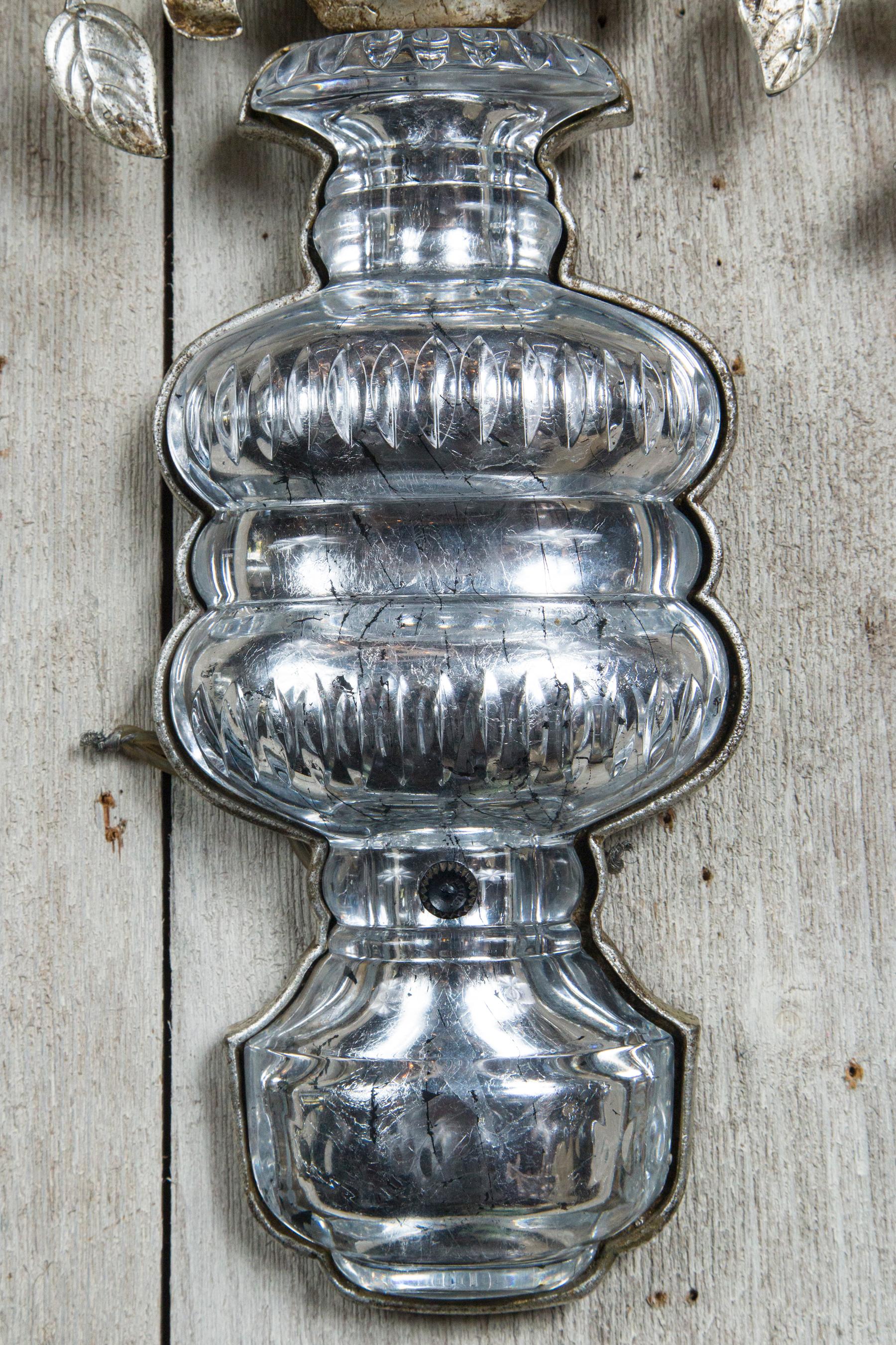 Pair of Crystal 3 Arm Wall Sconces For Sale 1