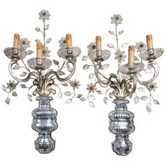 Pair of Crystal 3 Arm Wall Sconces