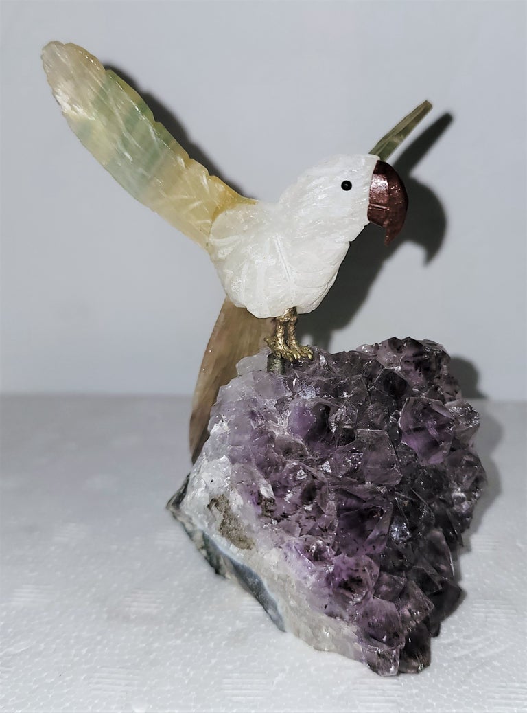 American Pair of Crystal and Amethyst Birds For Sale