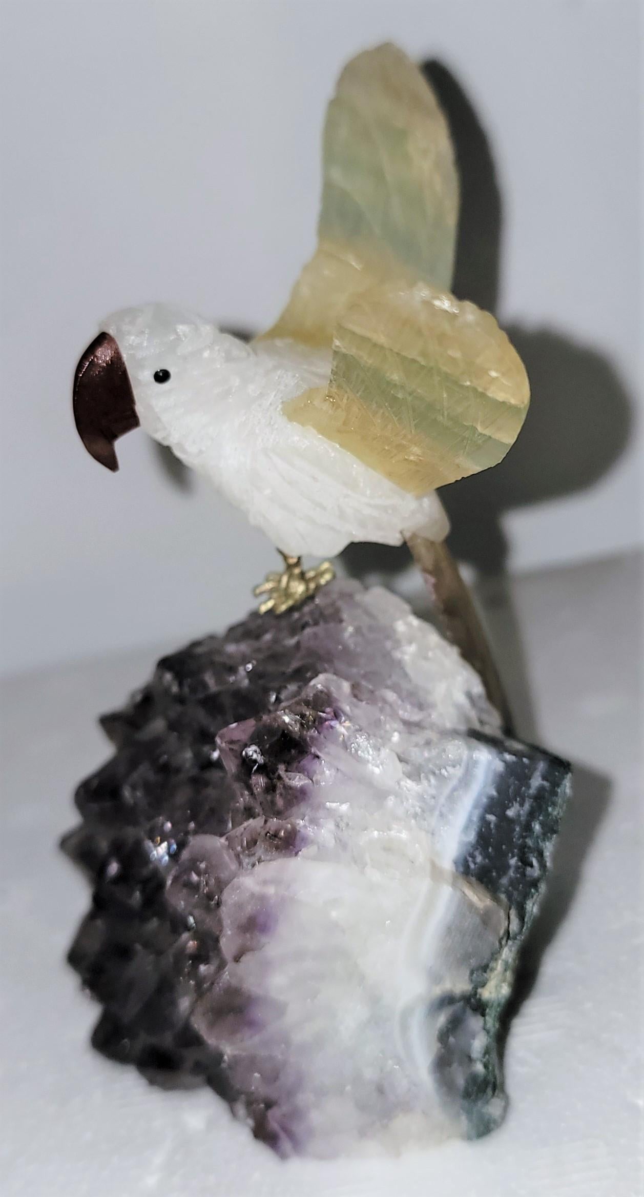 20th Century Pair of Crystal and Amethyst Birds