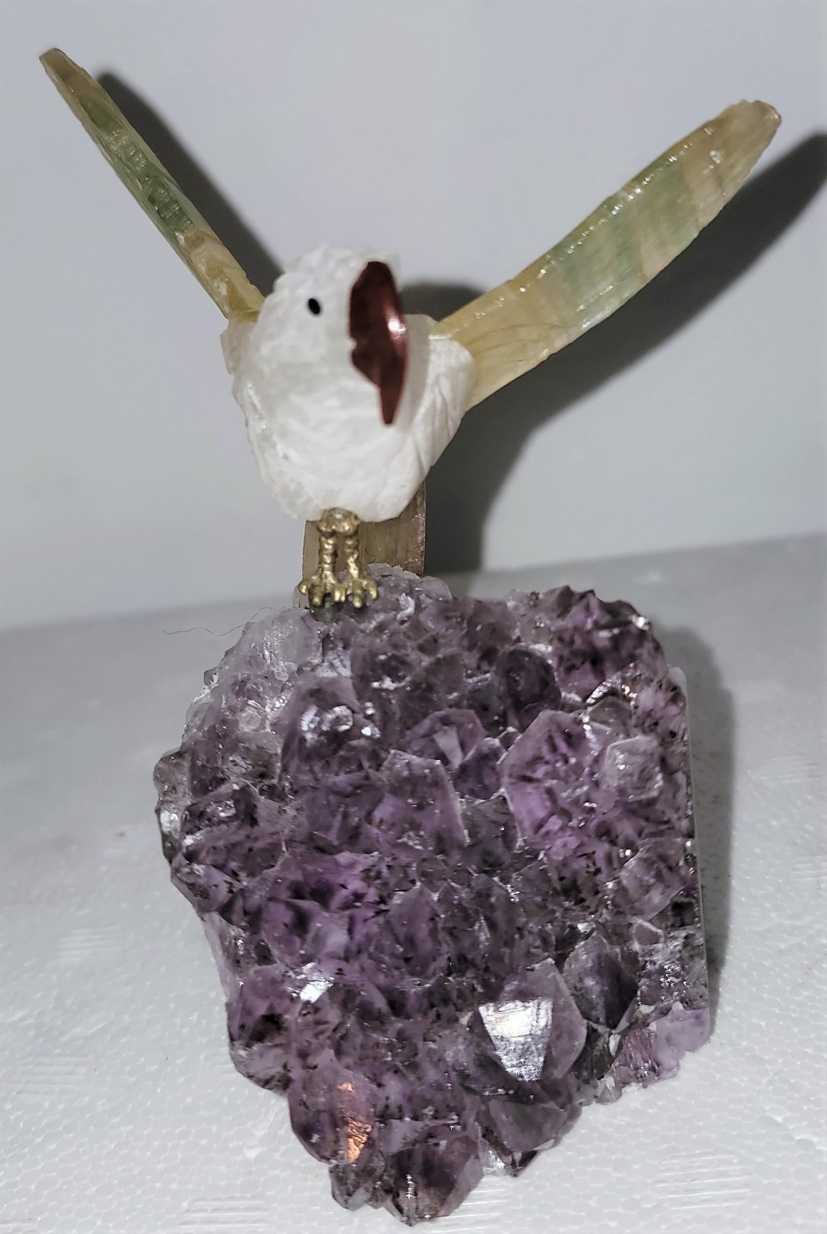Stone Pair of Crystal and Amethyst Birds