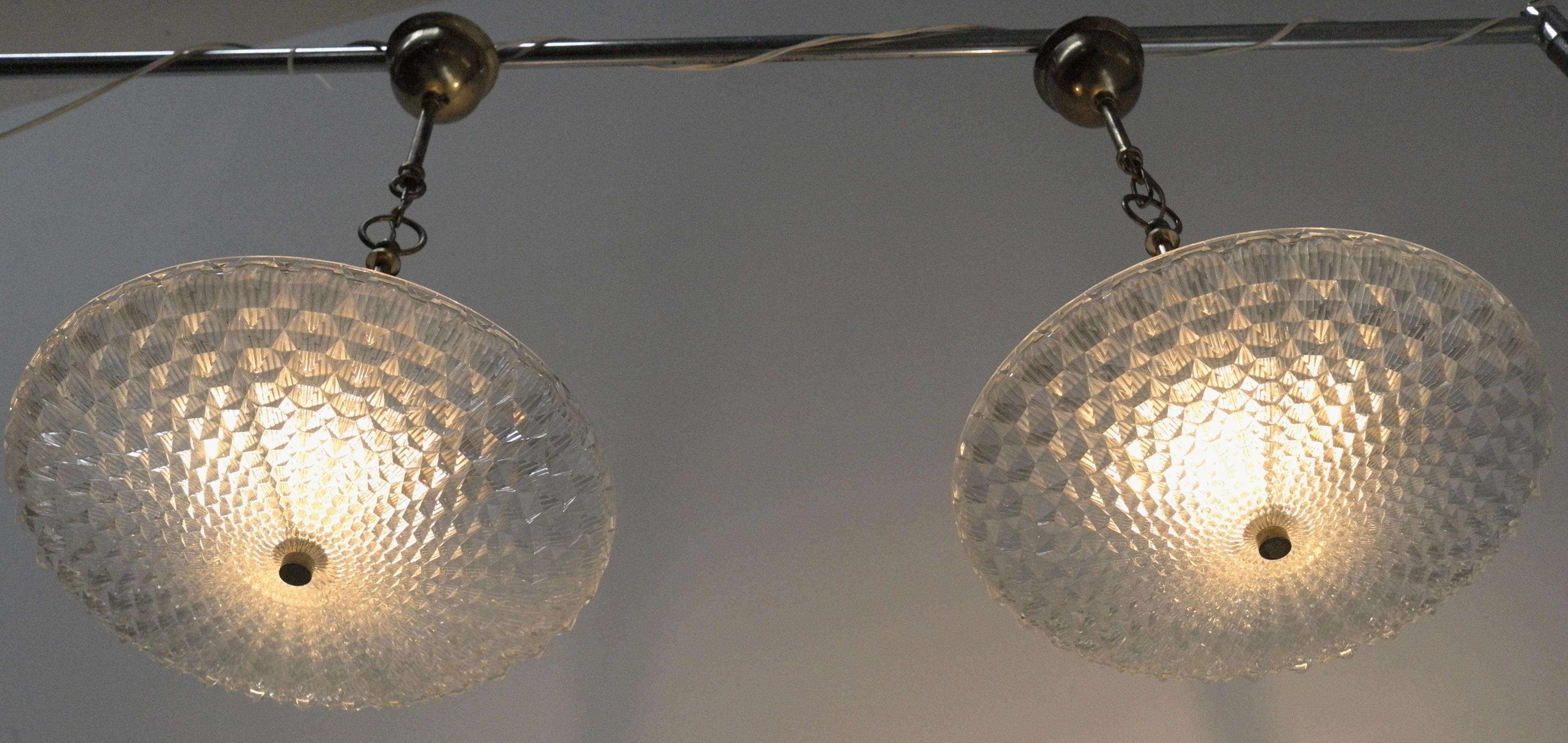 Pair of Crystal and brass Flushmount chandeliers, Austria, 1960s In Good Condition In Den Haag, NL
