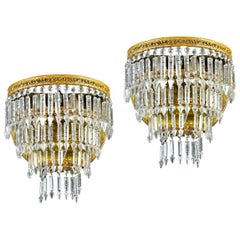 Vintage Pair of Crystal and Brass Scones or Wall Lights Italy, 1940