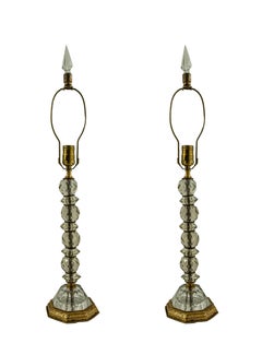 Pair of crystal and bronze  Caldwell style lamps