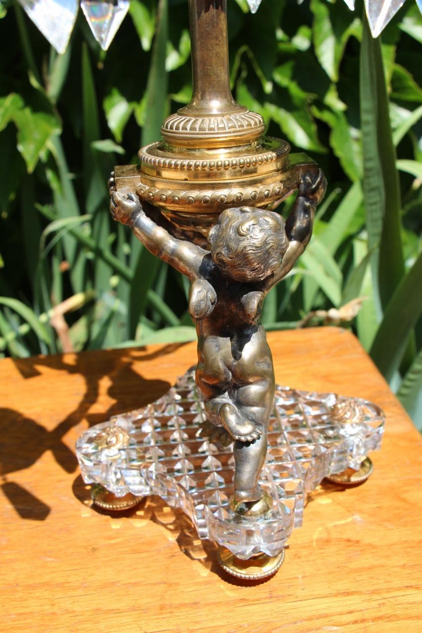 Pair Of Crystal And Bronze Candelabras From Baccarat en venta 3