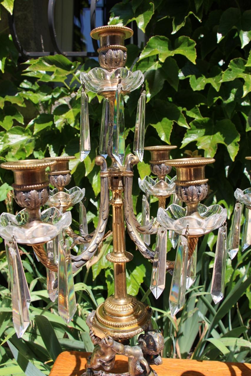 Pair Of Crystal And Bronze Candelabras From Baccarat Bronce en venta